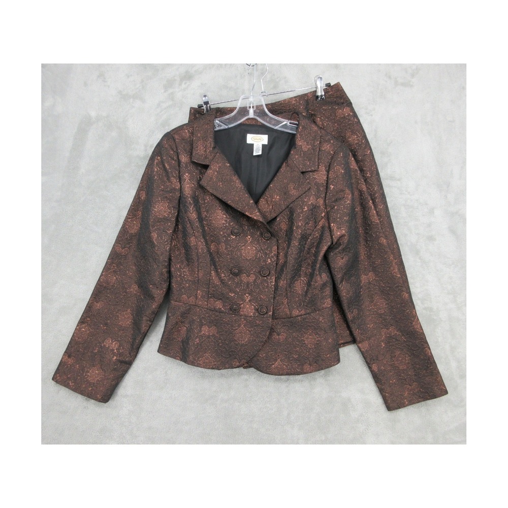Vintage Talbots Skirt Suit Womens Size Small Metallic Brocade Peplum Bronze Zip